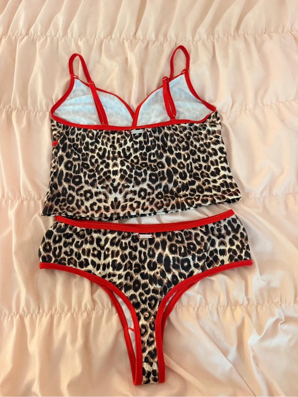 Missguided + Leopard Print Bralette & High-Waist Panty with Red Trim